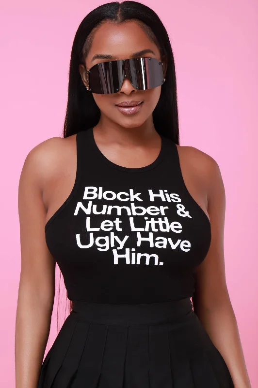 Block Him Graphic Print Crop Top - Black/White