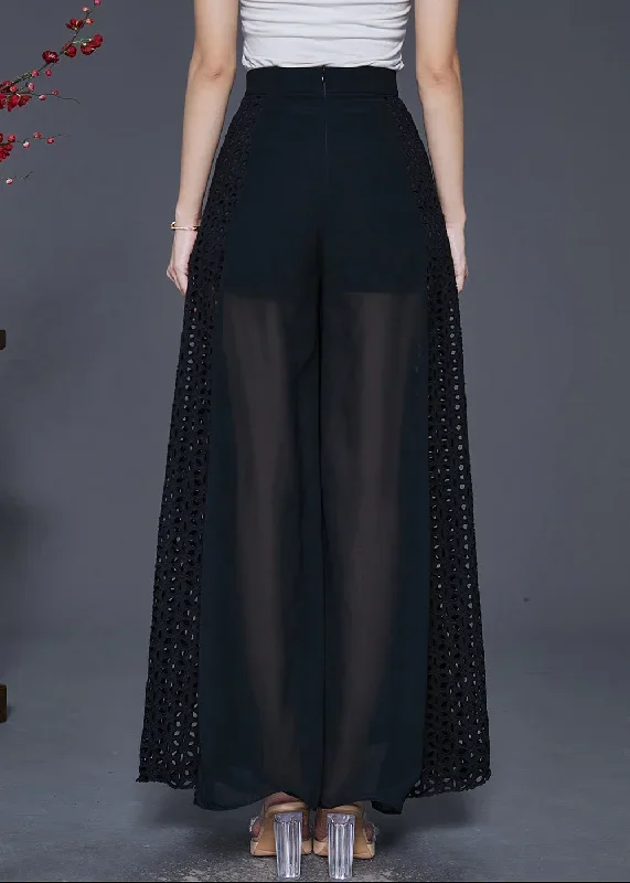 boho-black-hollow-out-patchwork-chiffon-wide-leg-pants-spring