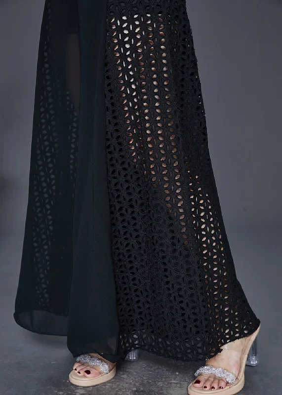 boho-black-hollow-out-patchwork-chiffon-wide-leg-pants-spring