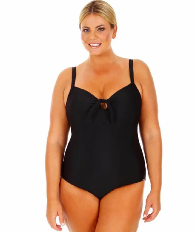 Capriosca Chlorine Resistant Plain One Piece with Bow  Black