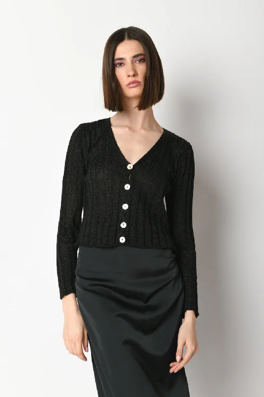 Cardigan in maglia lurex a coste