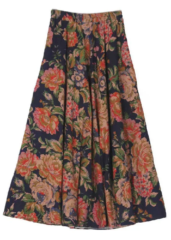 casual-print-wrinkled-elastic-waist-maxi-skirt