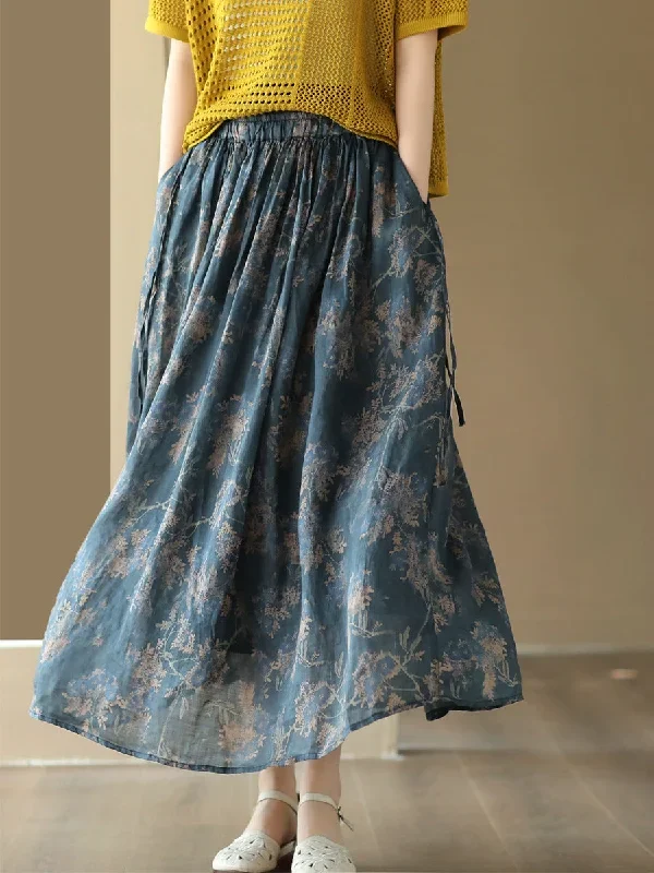 casual-summer-artsy-floral-drawstring-loose-ramie-skirt