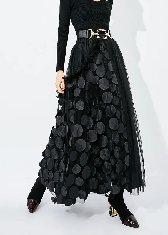 chic-black-ruffled-patchwork-dot-tulle-a-line-skirts-summer