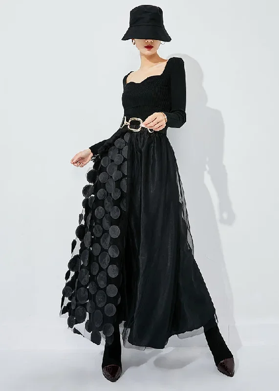 chic-black-ruffled-patchwork-dot-tulle-a-line-skirts-summer