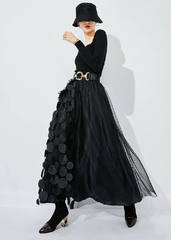 chic-black-ruffled-patchwork-dot-tulle-a-line-skirts-summer