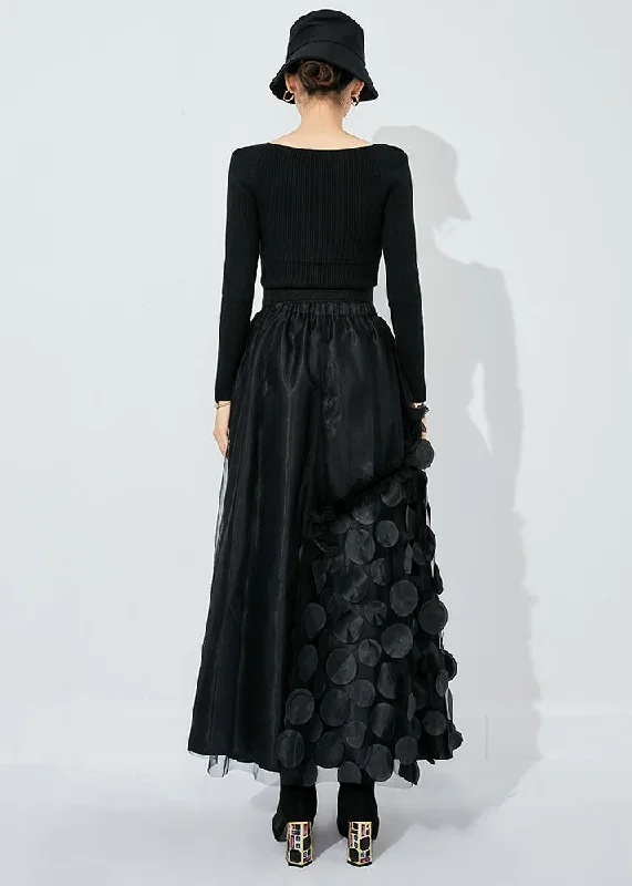 chic-black-ruffled-patchwork-dot-tulle-a-line-skirts-summer