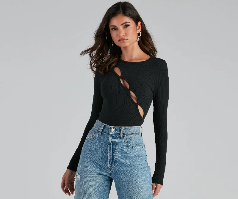 Chic Keyhole Cutout Long Sleeve Bodysuit