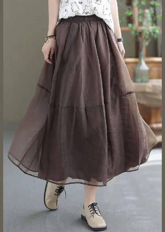 chocolate-patchwork-organza-a-line-skirts-elastic-waist-spring