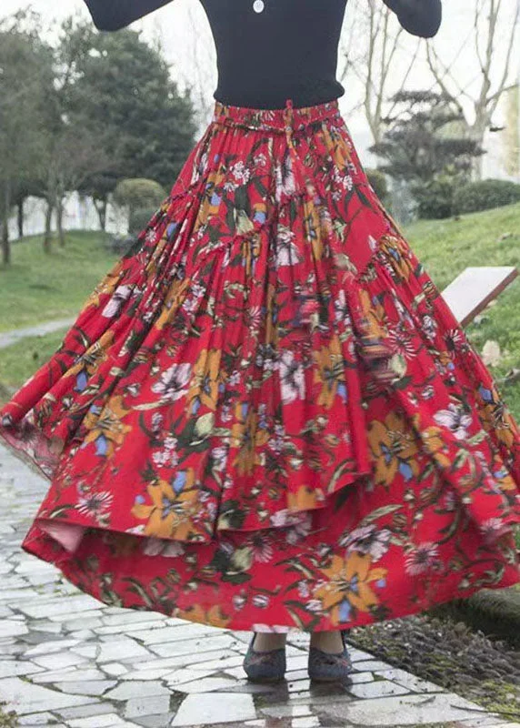 classy-red-ruffled-patchwork-floral-tie-waist-a-line-skirt