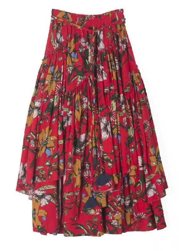 classy-red-ruffled-patchwork-floral-tie-waist-a-line-skirt