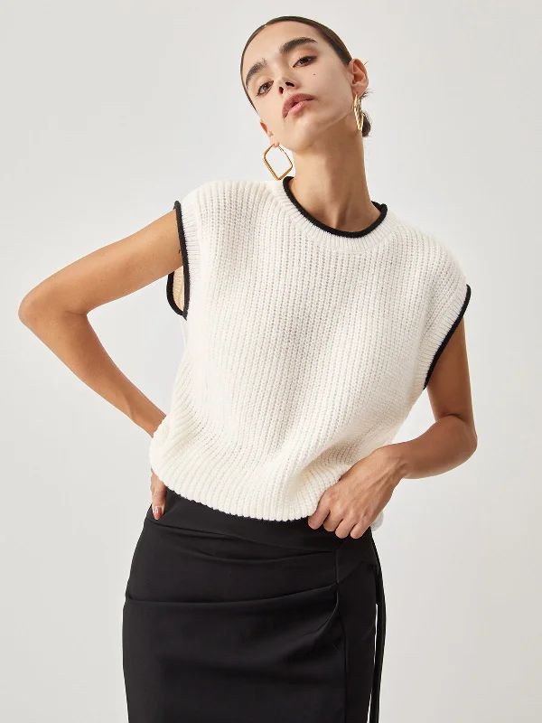 contrast-trim-chunky-knit-vest