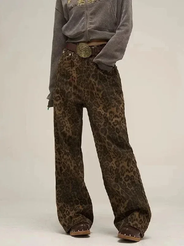 FashionSierra - Hip Hop Leopard Print Wide Streetwear Baggy Designer Trouser