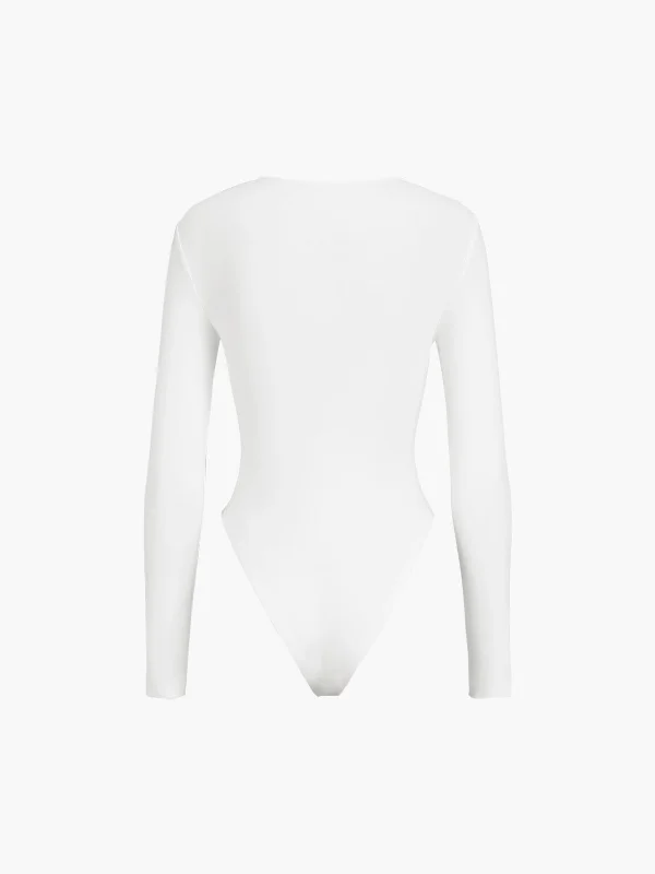 cut-out-long-sleeve-metallic-ruched-bodysuit