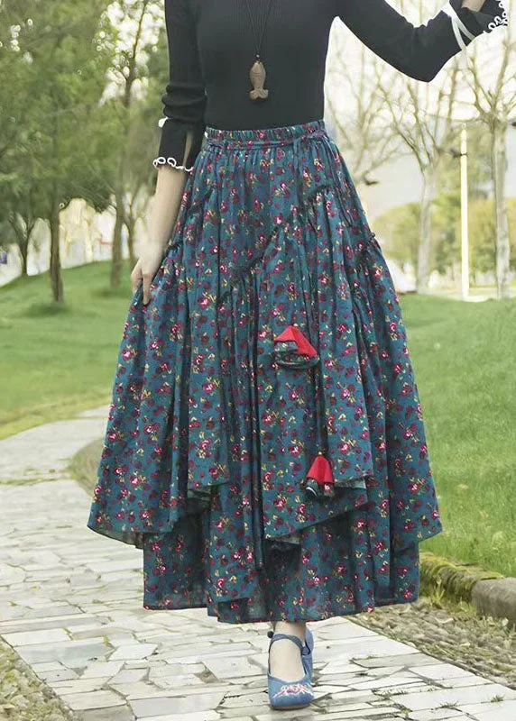 diy-grey-green-asymmetrical-floral-print-tie-waist-long-skirt-fall