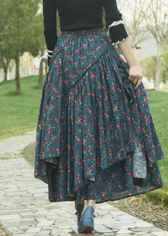 diy-grey-green-asymmetrical-floral-print-tie-waist-long-skirt-fall