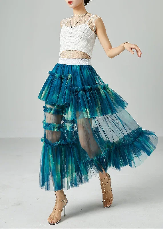 diy-peacock-blue-asymmetrical-tie-dye-wrinkled-tulle-skirt-summer