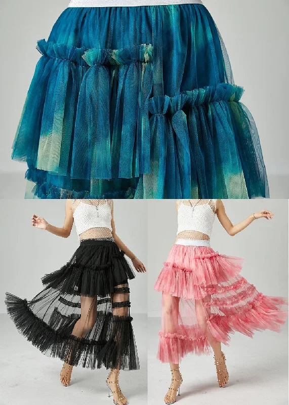 diy-peacock-blue-asymmetrical-tie-dye-wrinkled-tulle-skirt-summer