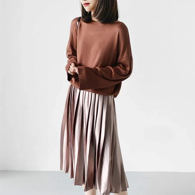 dull-pink-pleated-skirts-new-casual-maxi-skirts