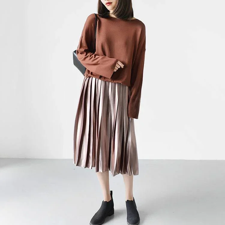 dull-pink-pleated-skirts-new-casual-maxi-skirts