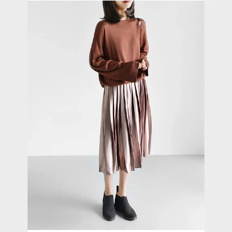 dull-pink-pleated-skirts-new-casual-maxi-skirts