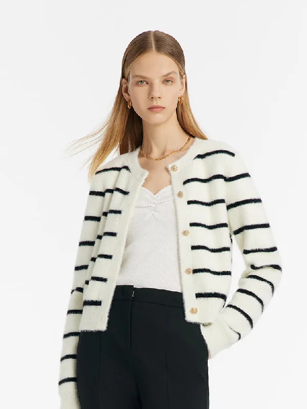 Eco-Friendly Mink Knitted Striped Women Cardigan