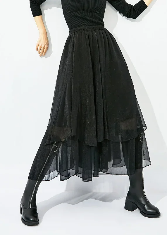 elegant-black-high-waist-layered-design-tulle-skirt-summer