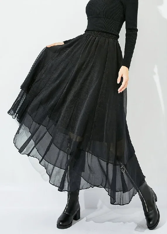 elegant-black-high-waist-layered-design-tulle-skirt-summer