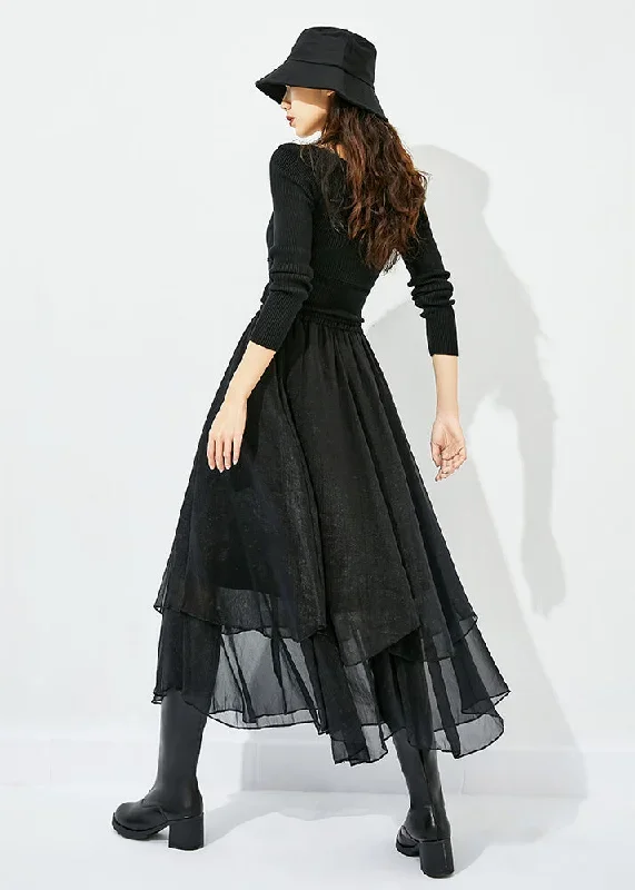 elegant-black-high-waist-layered-design-tulle-skirt-summer