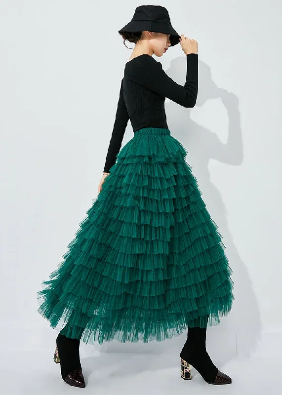 elegant-blackish-green-high-waist-layered-tulle-skirts-summer