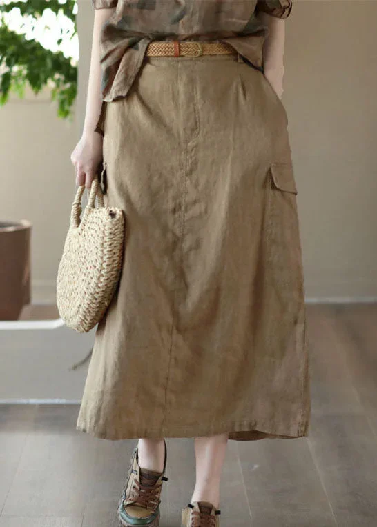 elegant-khaki-pockets-patchwork-cotton-a-line-skirts-summer