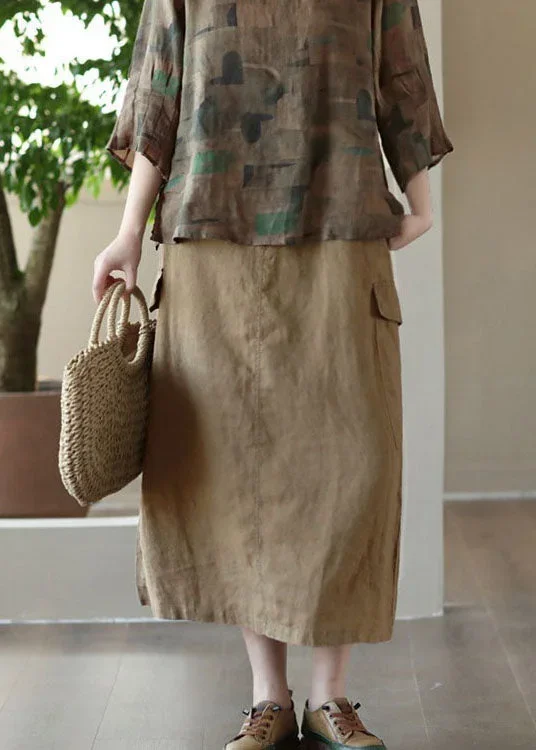 elegant-khaki-pockets-patchwork-cotton-a-line-skirts-summer