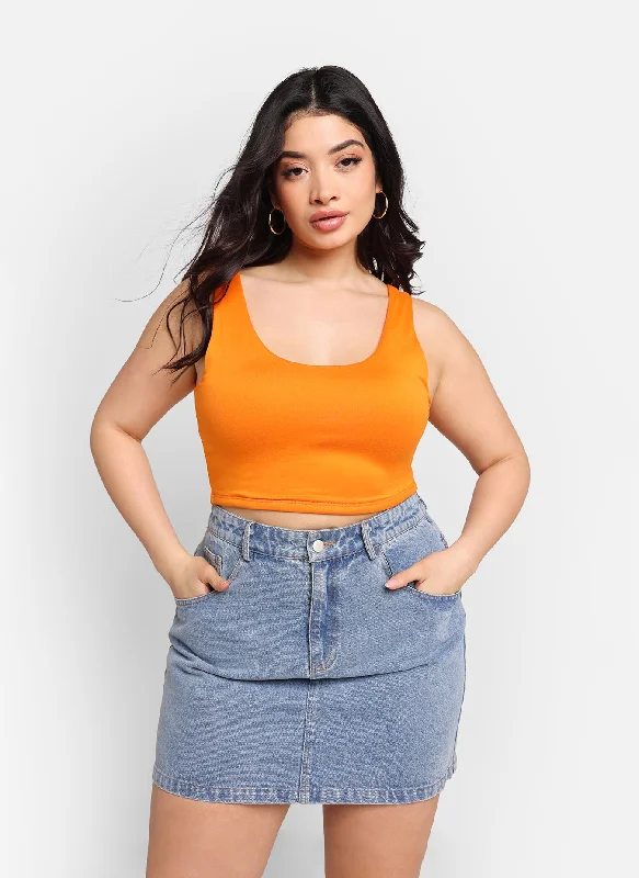 Essential Scoop Neck Crop Top - Orange