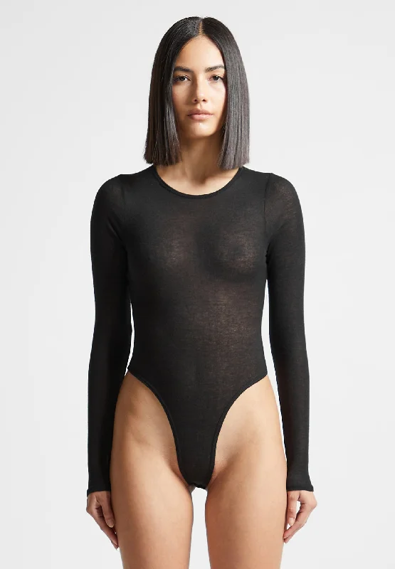 Éternelle Sheer Long Sleeve Bodysuit - Black