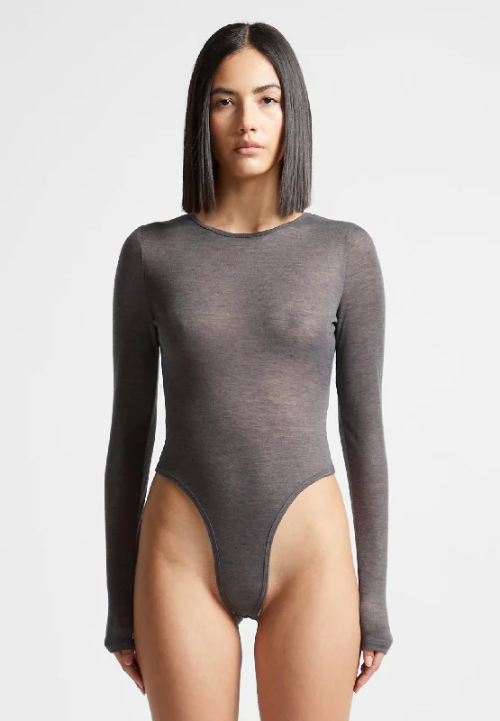 Éternelle Sheer Long Sleeve Bodysuit - Grey