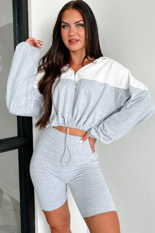 Feeling The Burn Athleisure Set (Light Heather Grey/Ivory)