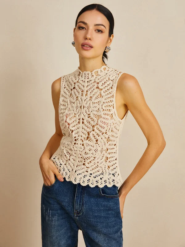 Floral Crochet Hollow Out Sweater Vest