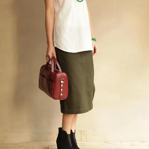 high qulity army green casual cotton pencil skirt one step skirts