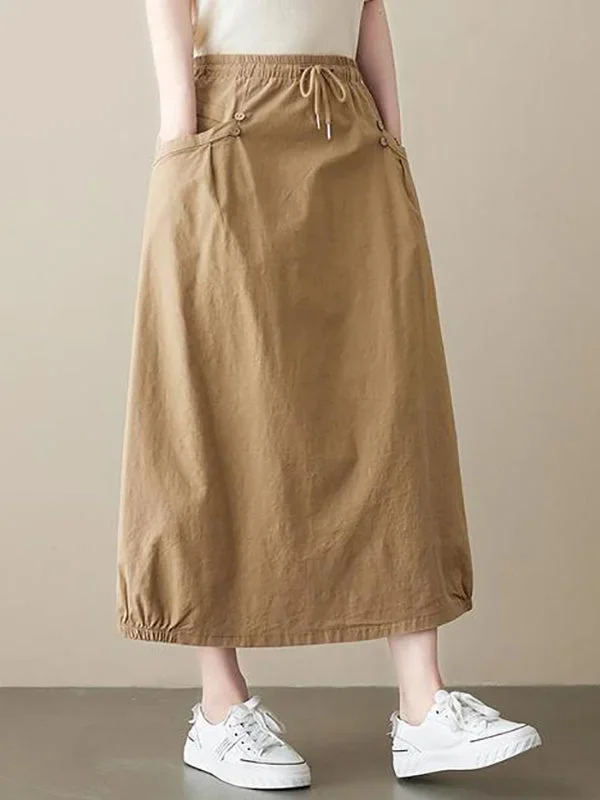 Literary Retro Loose Vintage Solid A-line Skirt