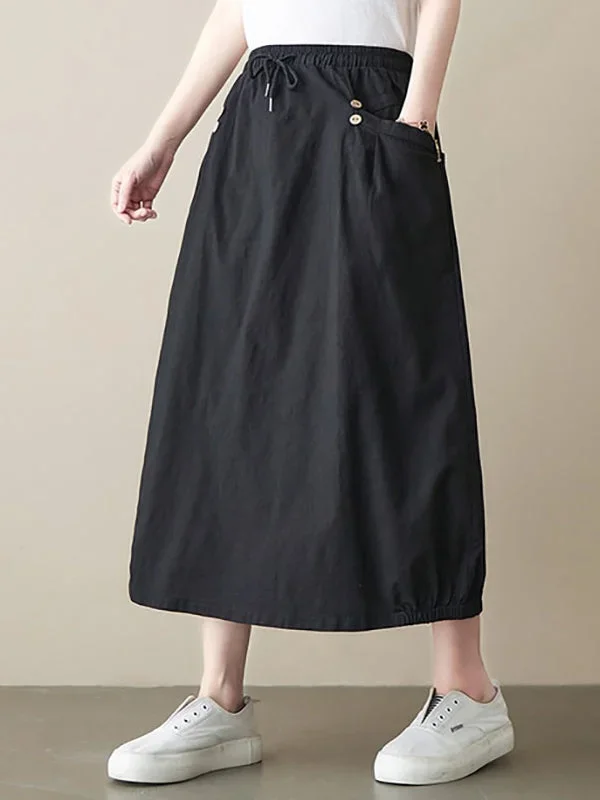 literary-retro-loose-vintage-solid-a-line-skirt