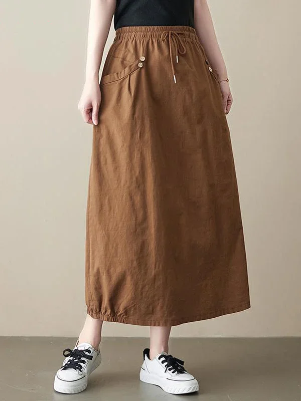 literary-retro-loose-vintage-solid-a-line-skirt