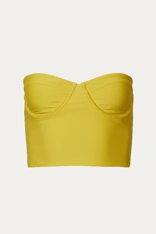 Lolita Corset Longline Stretch Bikini Top In Mustard