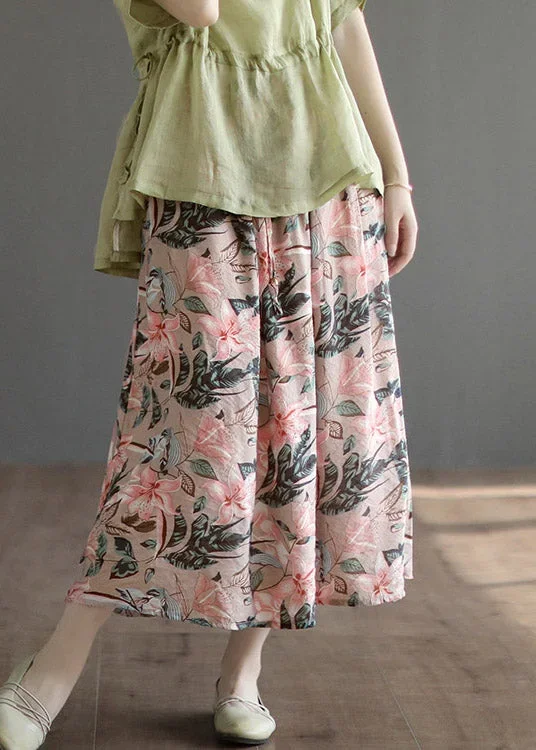 loose-black-print-tie-waist-a-line-skirts-summer