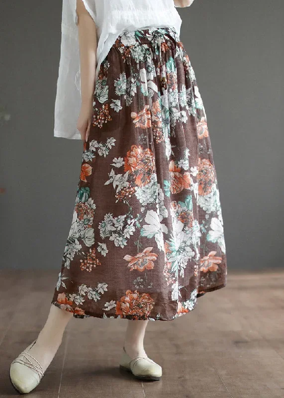 loose-black-print-tie-waist-a-line-skirts-summer