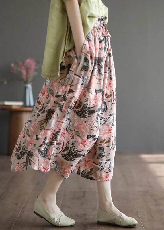 loose-black-print-tie-waist-a-line-skirts-summer