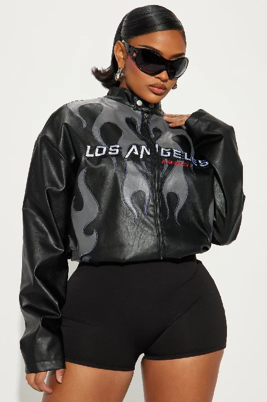 Los Angeles Heat Faux Leather Jacket - Black/combo