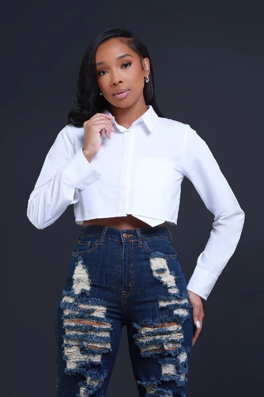 Meet And Greet Long Sleeve Crop Top - White