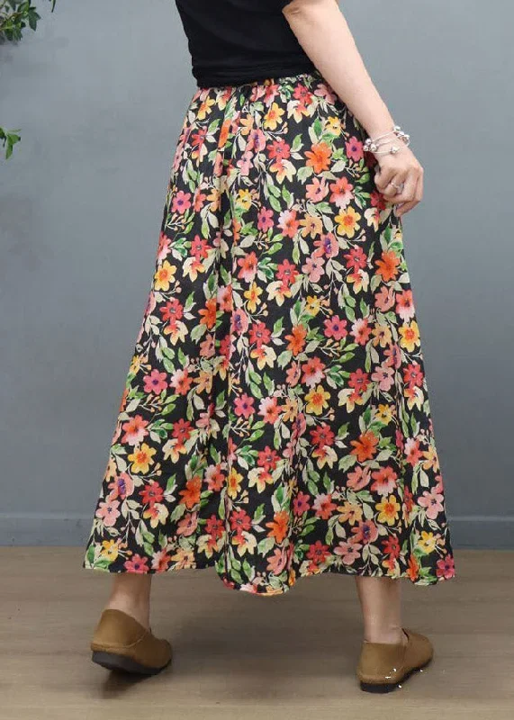 natural-black-print-elastic-waist-linen-a-line-skirt