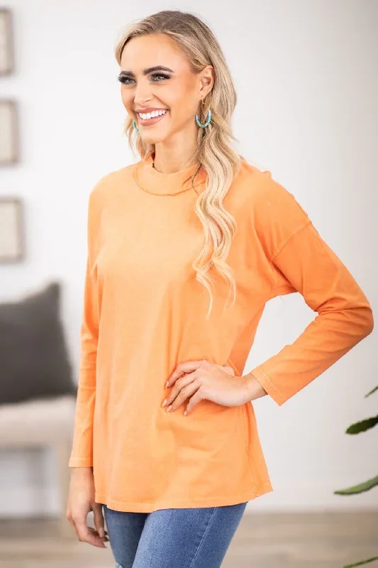 Orange Washed Long Sleeve Top