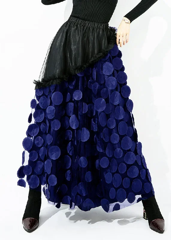 original-design-yellow-black-dot-elastic-waist-patchwork-wrinkled-tulle-skirt-summer